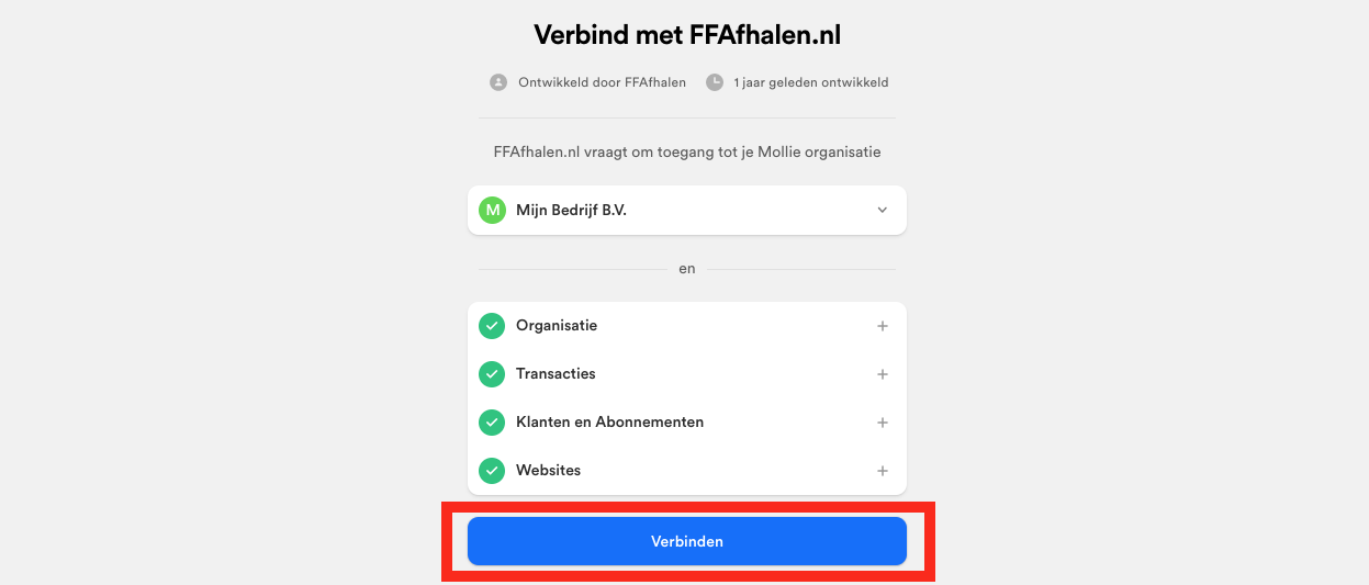 Mollie koppelen aan FFAfhalen - aan het koppelen
